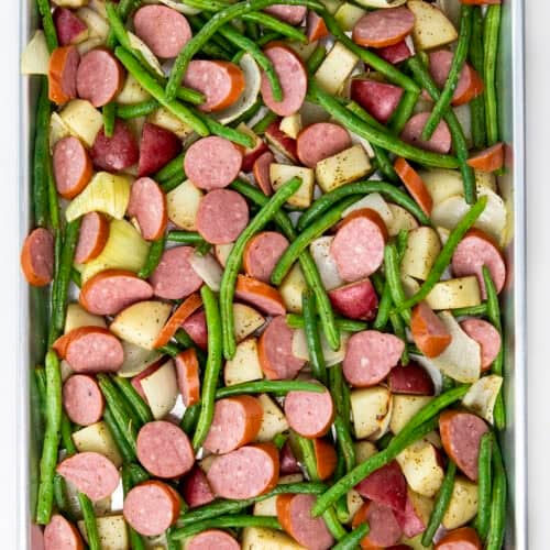 One Pan Roasted Potatoes, Sausage, and Green Beans Good Real Food