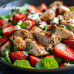 A close up of strawberry chicken salad