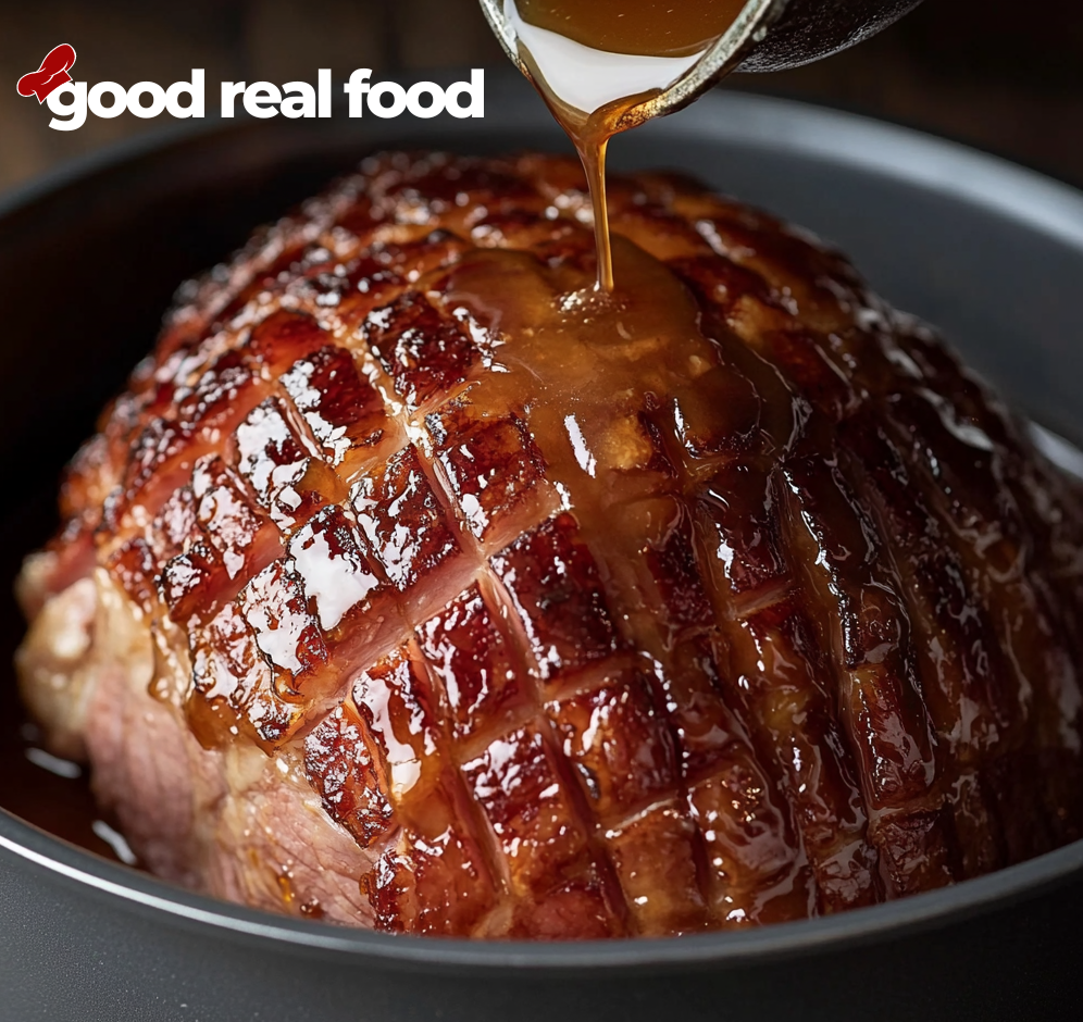 Brown Sugar Glazed ham in a pot