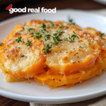 a plate of scalloped sweet potatoes