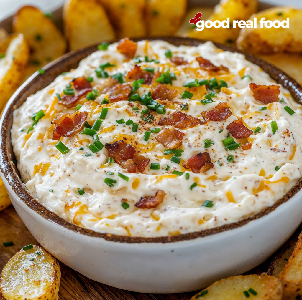 Baked potato dip with potato wedges