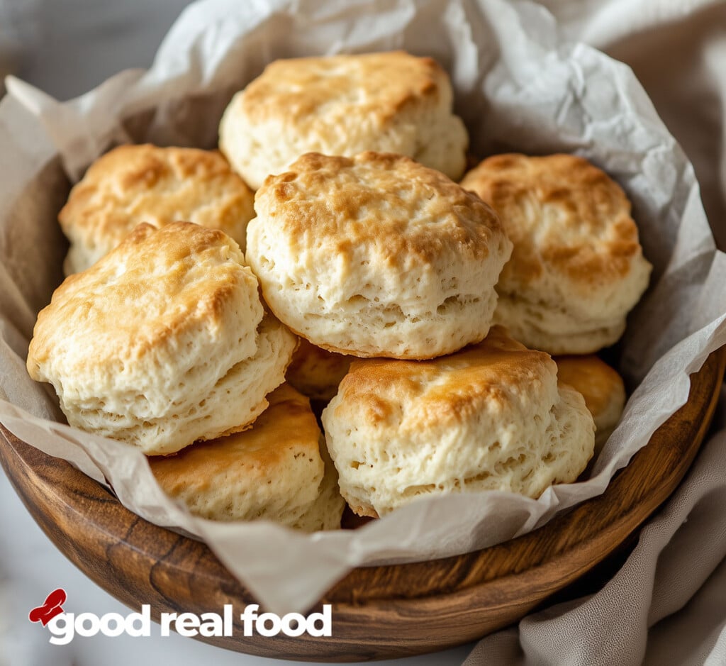 A bowl of fresh buttermilk biscuits.