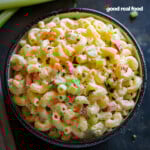 A bowl of macaroni salad.