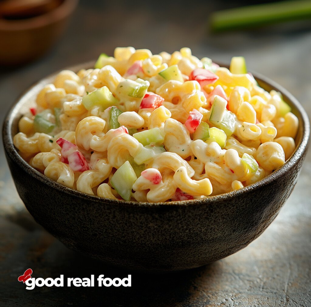 A bowl of macaroni salad.