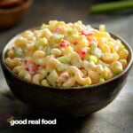 A bowl of macaroni salad.