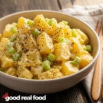 A bowl of classic creamy potato salad.