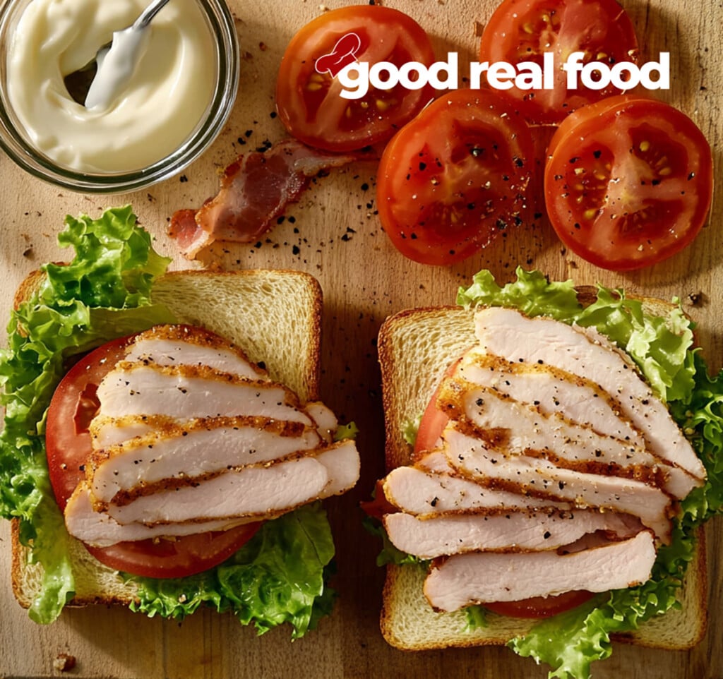 The process of putting together a turkey club.