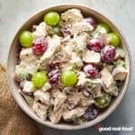 A bowl of grape chicken salad.