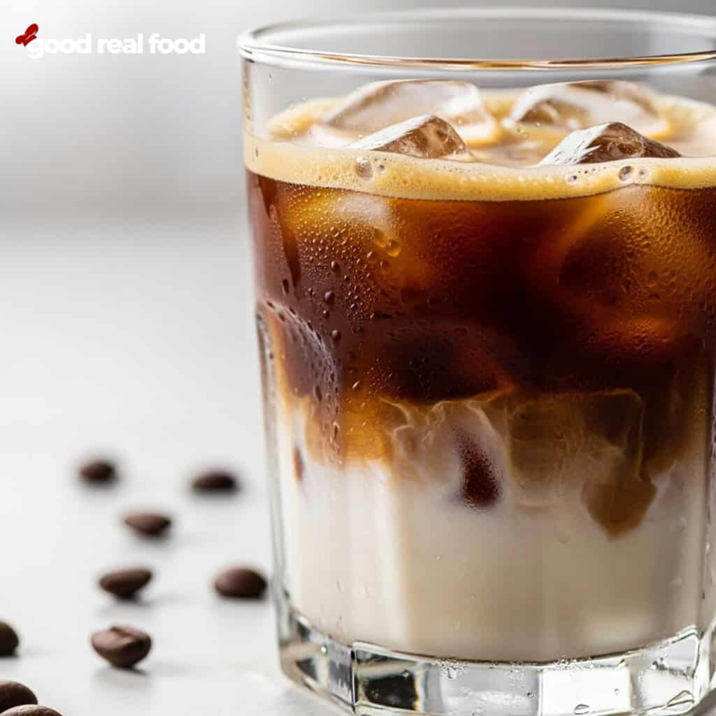 Iced coffee with creamer in a clear glass