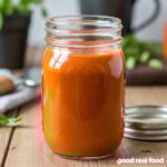 A mason jar filled with homemade buffalo sauce.