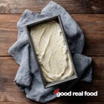 Homemade no churn ice cream in a loaf pan.
