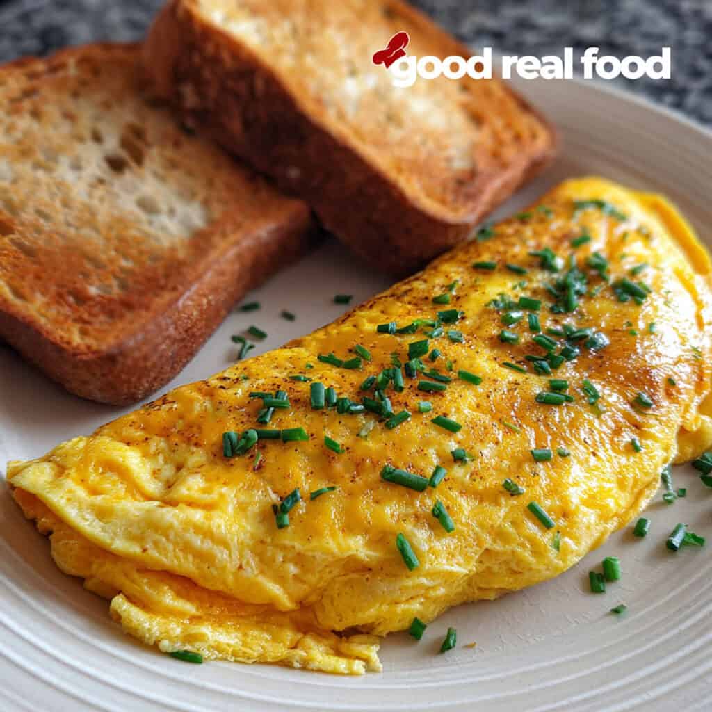 An Egg and Cheese Omelette served with toast.