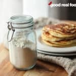 a mason jar filled with homemade bisquick.