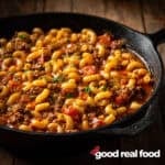 a skillet of goulash.