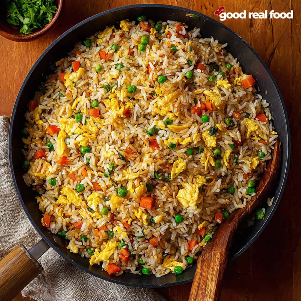 A pan of easy fried rice.