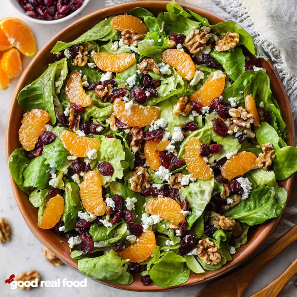 An overhead image of a mandarin salad.