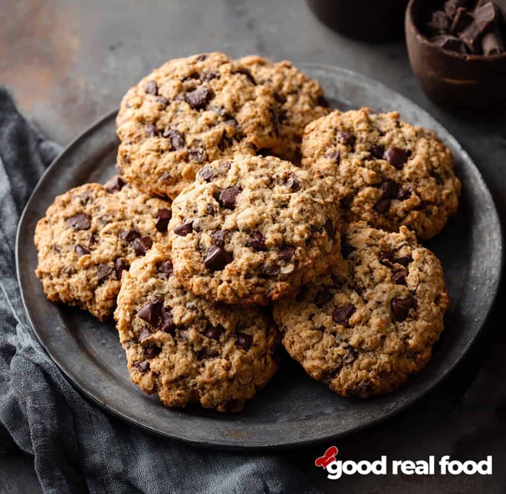 A plate of oatmeal chocolate chip cookies.