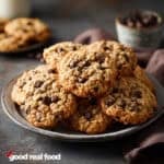 A plate of oatmeal chocolate chip cookies.