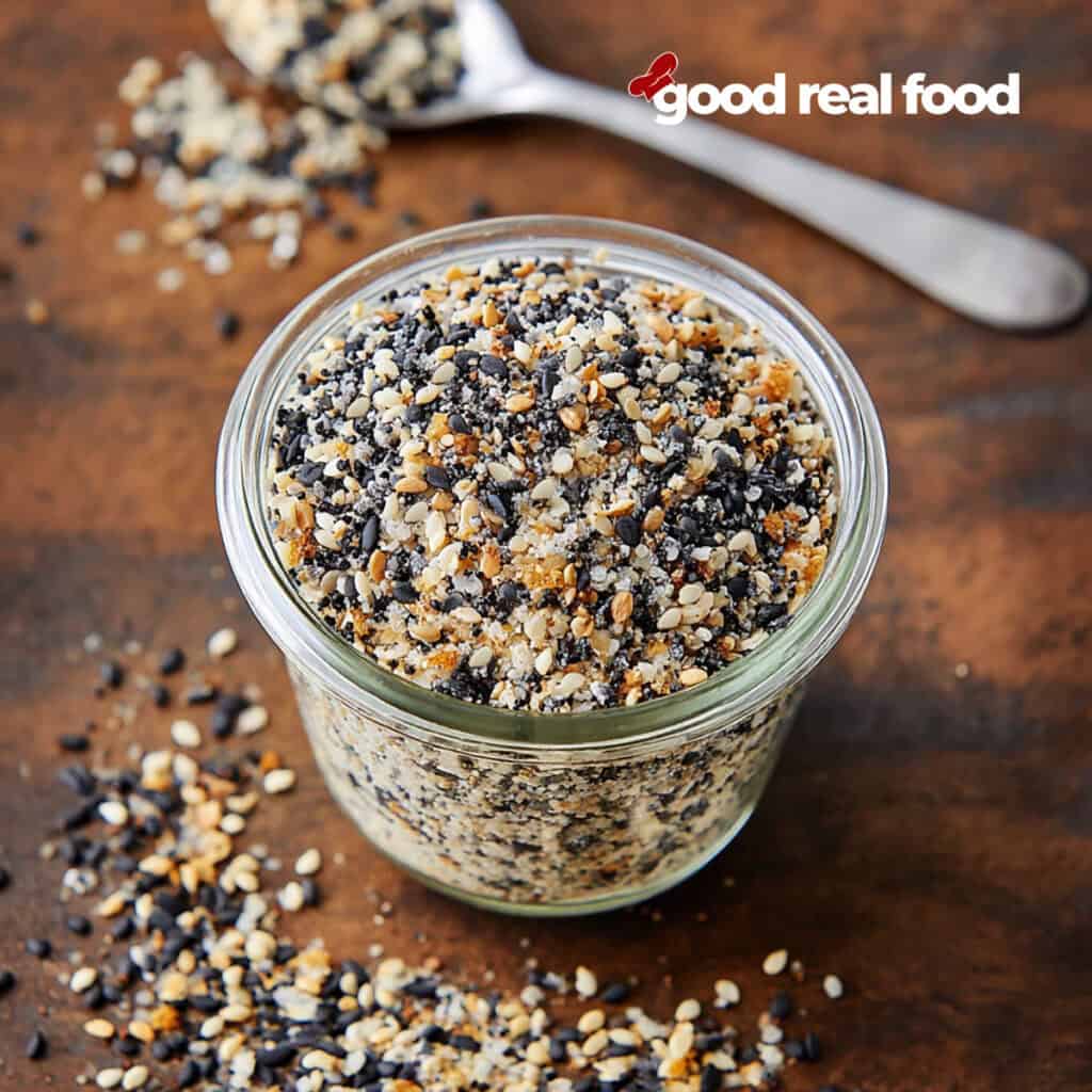 Everything Bagel Seasoning in a mason jar.