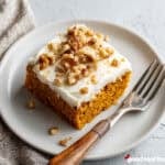 A pumpkin bar on a white plate.