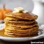 A stack of fluffy pumpkin pancakes.