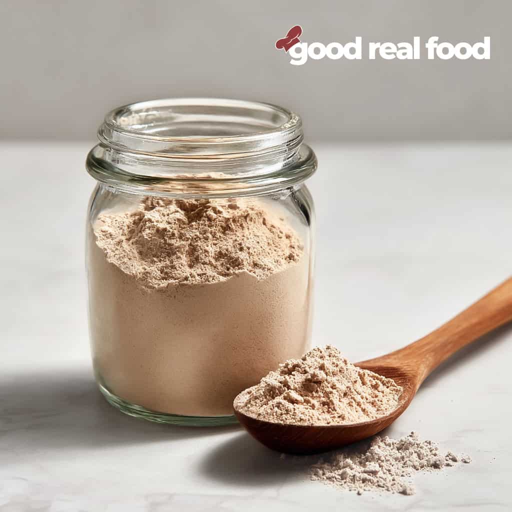 A mason jar of brown gravy mix.