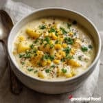 A bowl of creamy corn chowder.