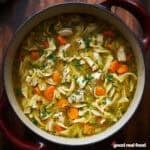 A pot of Turkey Noodle Soup.