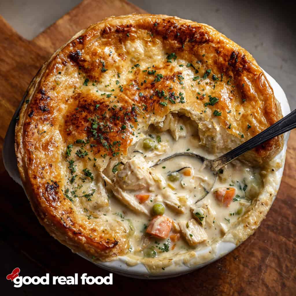 chicken pot pie view from overhead