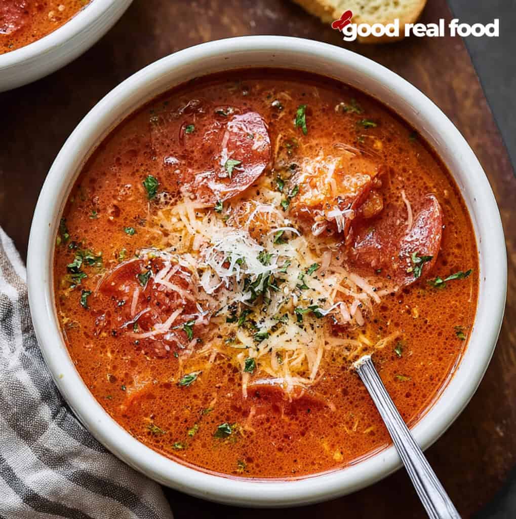 a bowl of pizza soup.