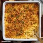 A baking dish of scalloped corn