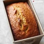 A loaf of banana bread in the ban.