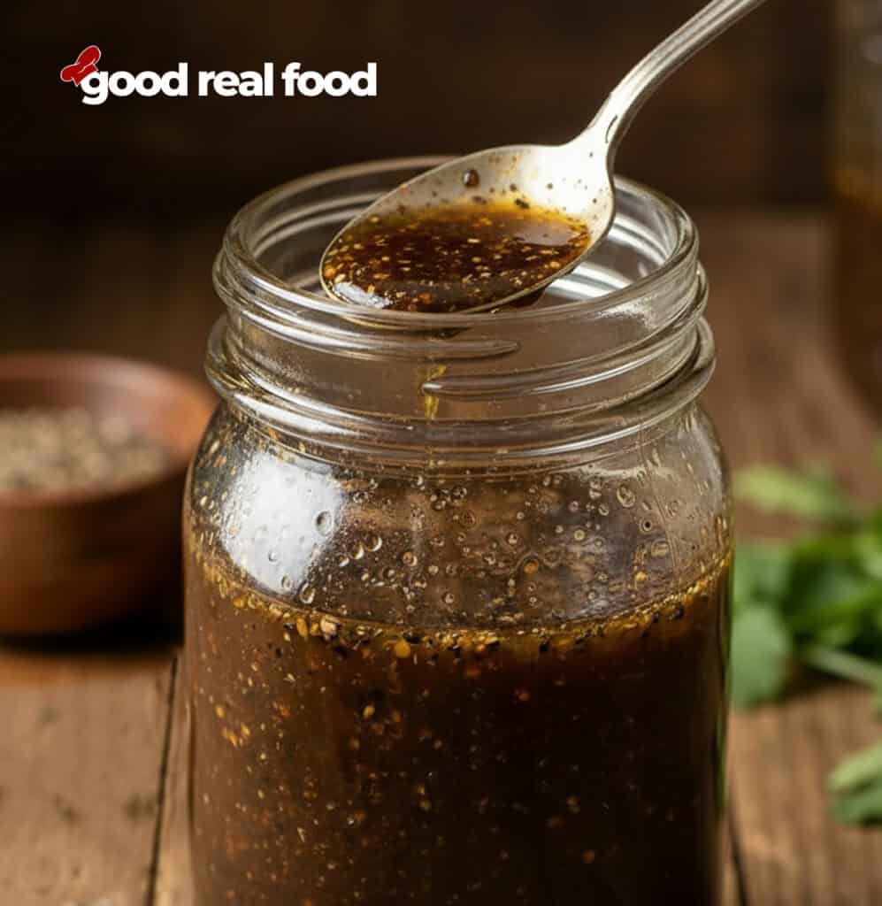 a mason jar of balsamic vinaigrette