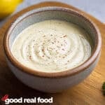 a ceremic bowl of garlic aioli