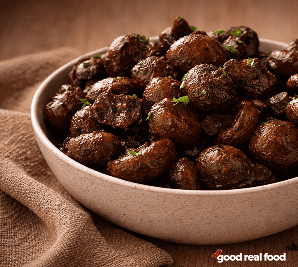 A bowl of burgundy mushrooms.
