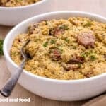 Cajun Sausage and Rice in a bowl.