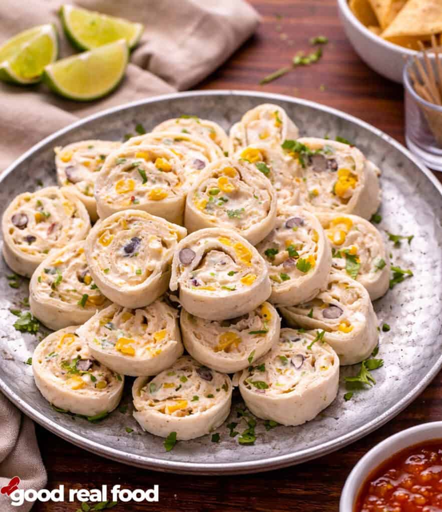 A plate of fiesta pinwheels.
