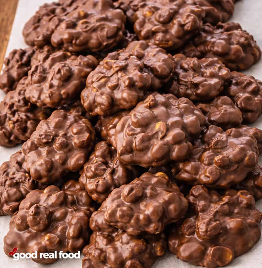 crockpot candy on parchment paper.