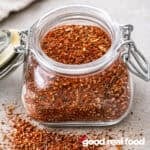 A jar of homemade hamburger seasoning.