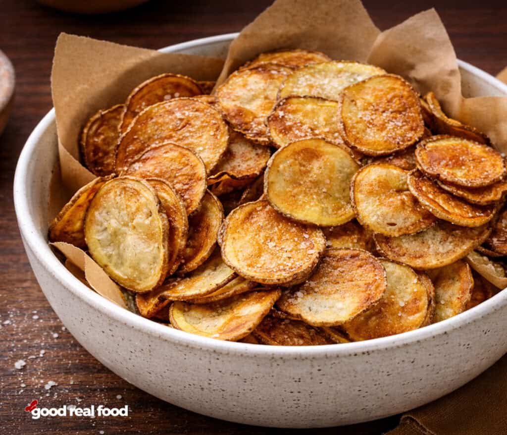 a bowl of homemade potato chips