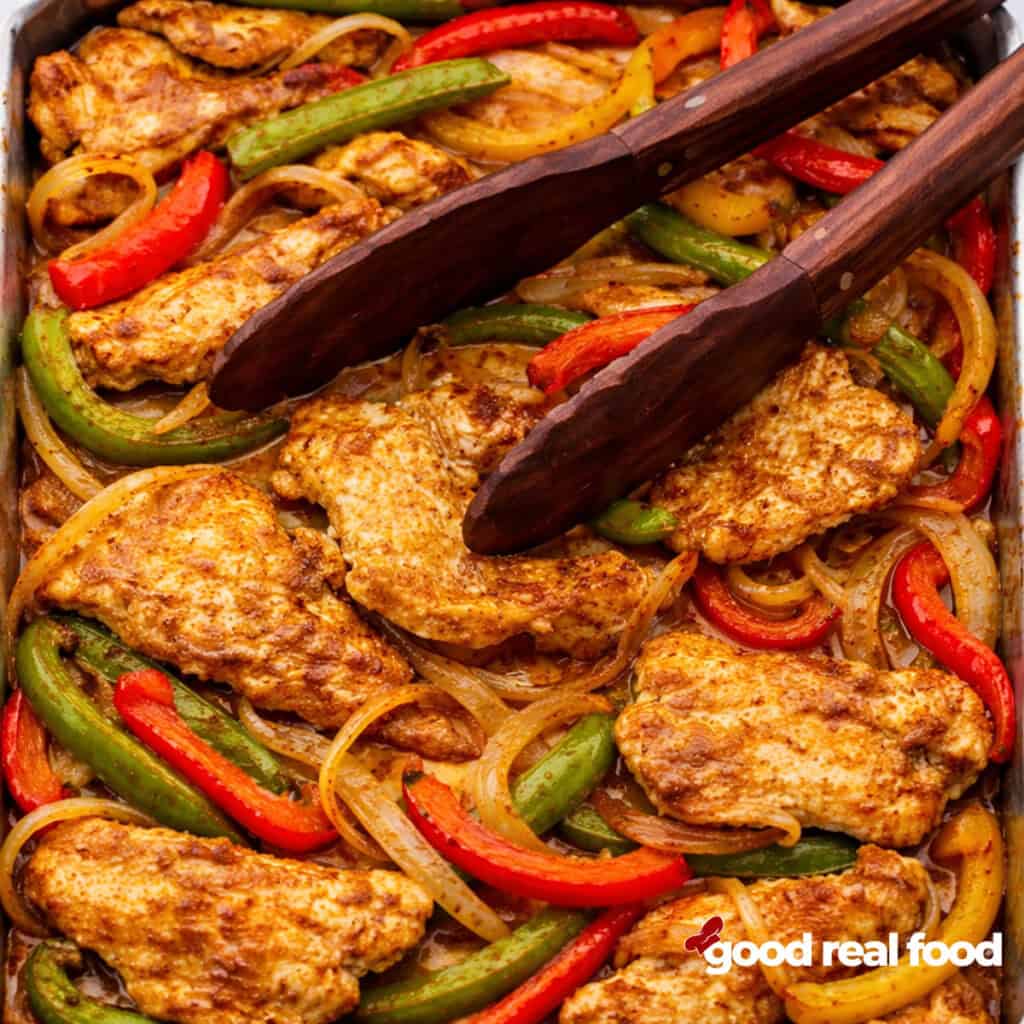 Sheet pan chicken fajita ingredients.