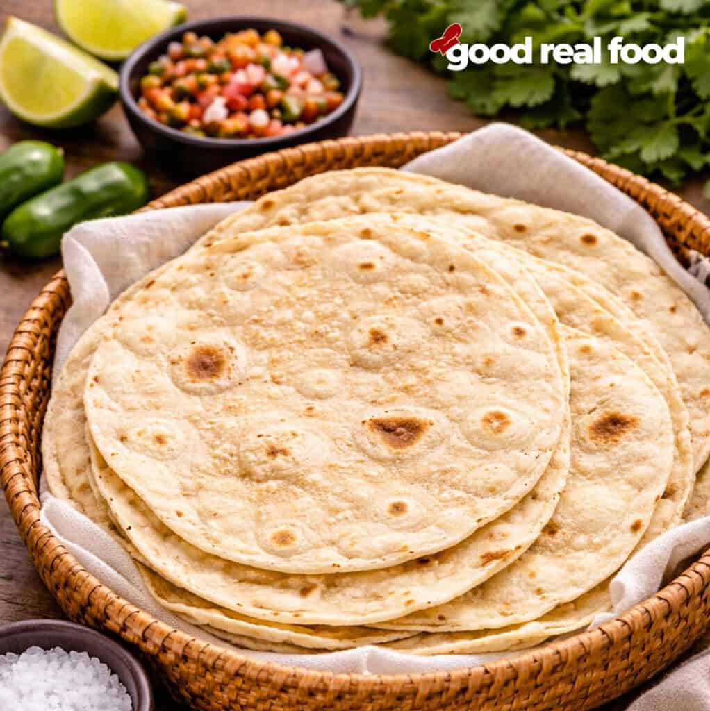 a basket of homemade tortillas.