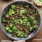A pan of beef and broccoli
