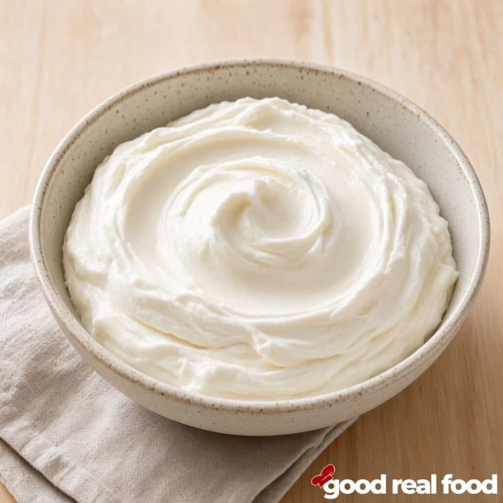 bowl of marshmallow filling on counter a bowl of Marshmallow cream filling on a cloth napkin on a wood counter