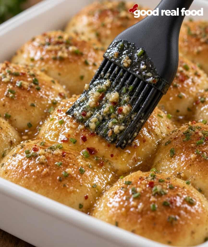 cowboy butter brushed onto garlic herb cowboy butter rolls cowboy butter being brushed onto garlic herb cowboy butter rolls