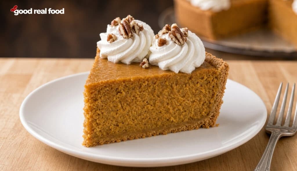 a slice of holiday pumpkin cheesecake a slice of holiday pumpkin cheesecake on a white plate next to a fork with the pumpkin cheesecake in the background